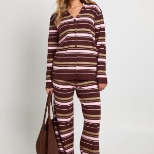 Super Soft Rib Knitted Boyfriend Cardigan and Wide Leg Trouser Co-Ord