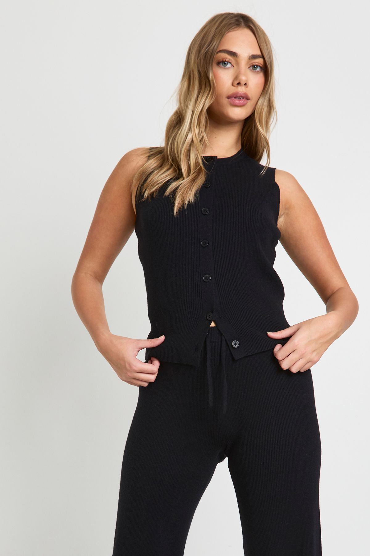 Super Soft Rib Knitted Waistcoat and Wide Leg Trouser Co-Ord - Image 3