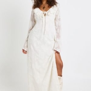 Burnout Floral Flare Sleeve Maxi Dress