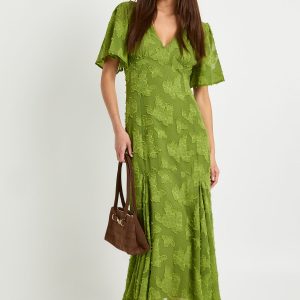 Burnout Floral Angel Sleeve Midaxi Dress