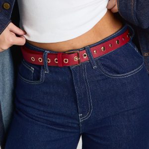 Burgundy Studded Detail Belt