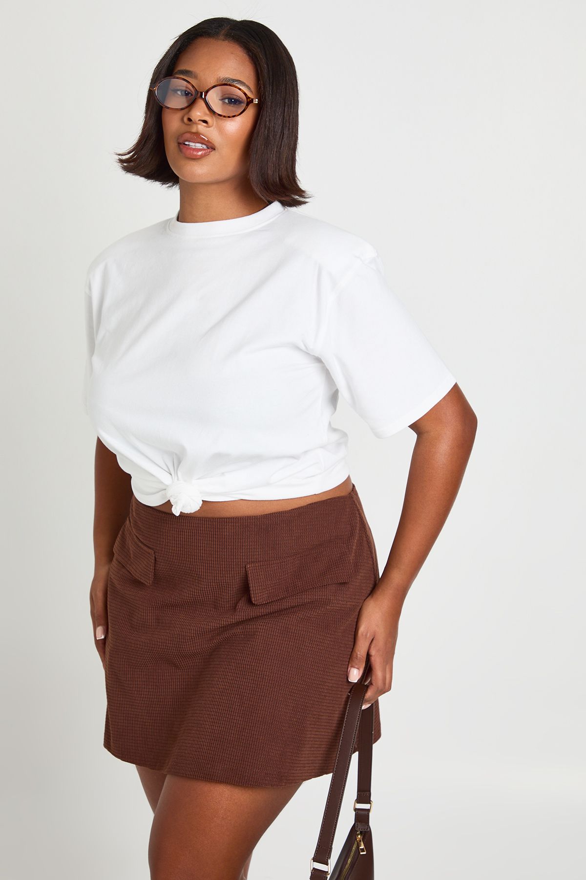 Plus Brushed Herringbone Check Skort