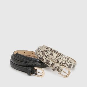 Snake Print 2 Pack Basic Skinny Belts