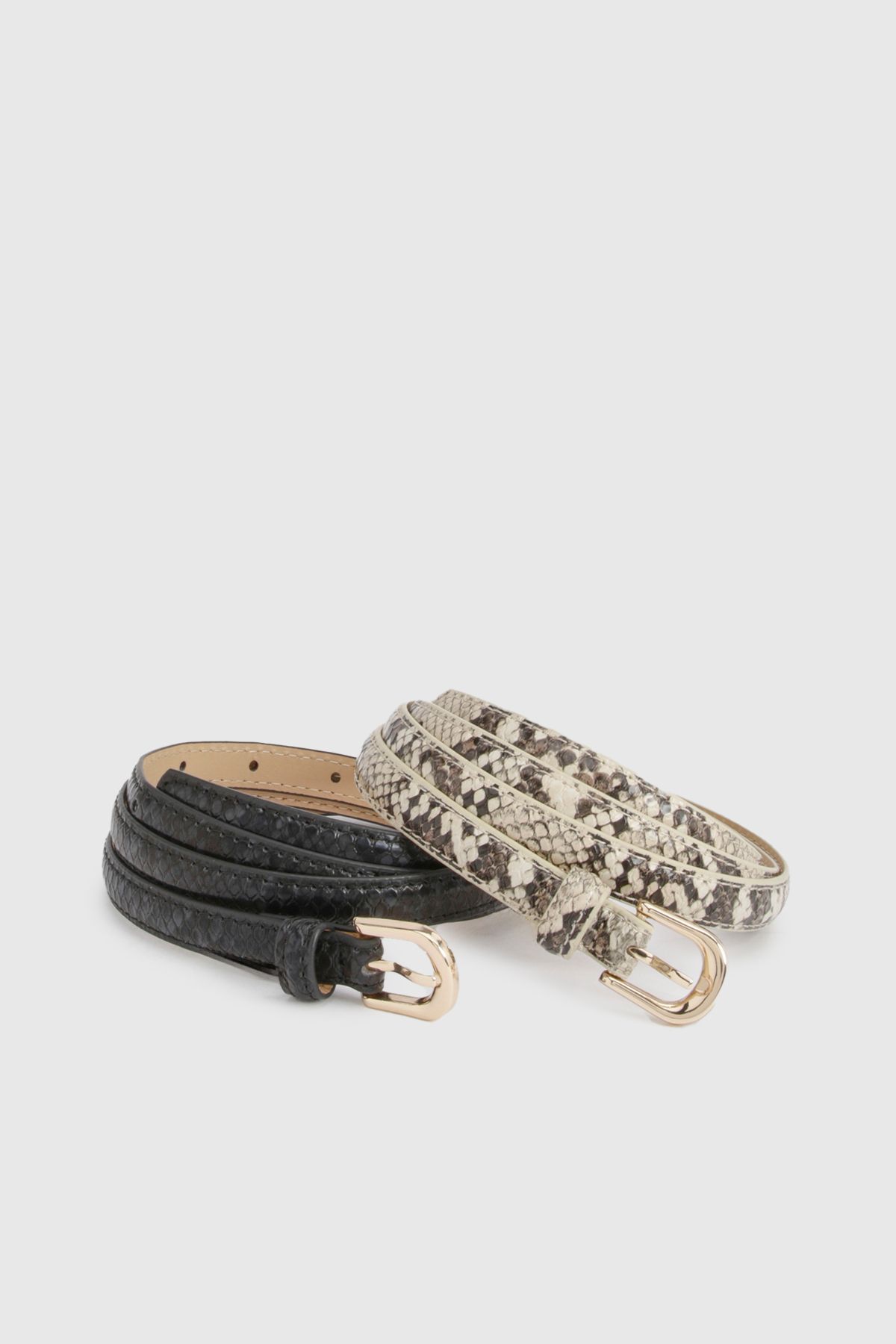 Snake Print 2 Pack Basic Skinny Belts