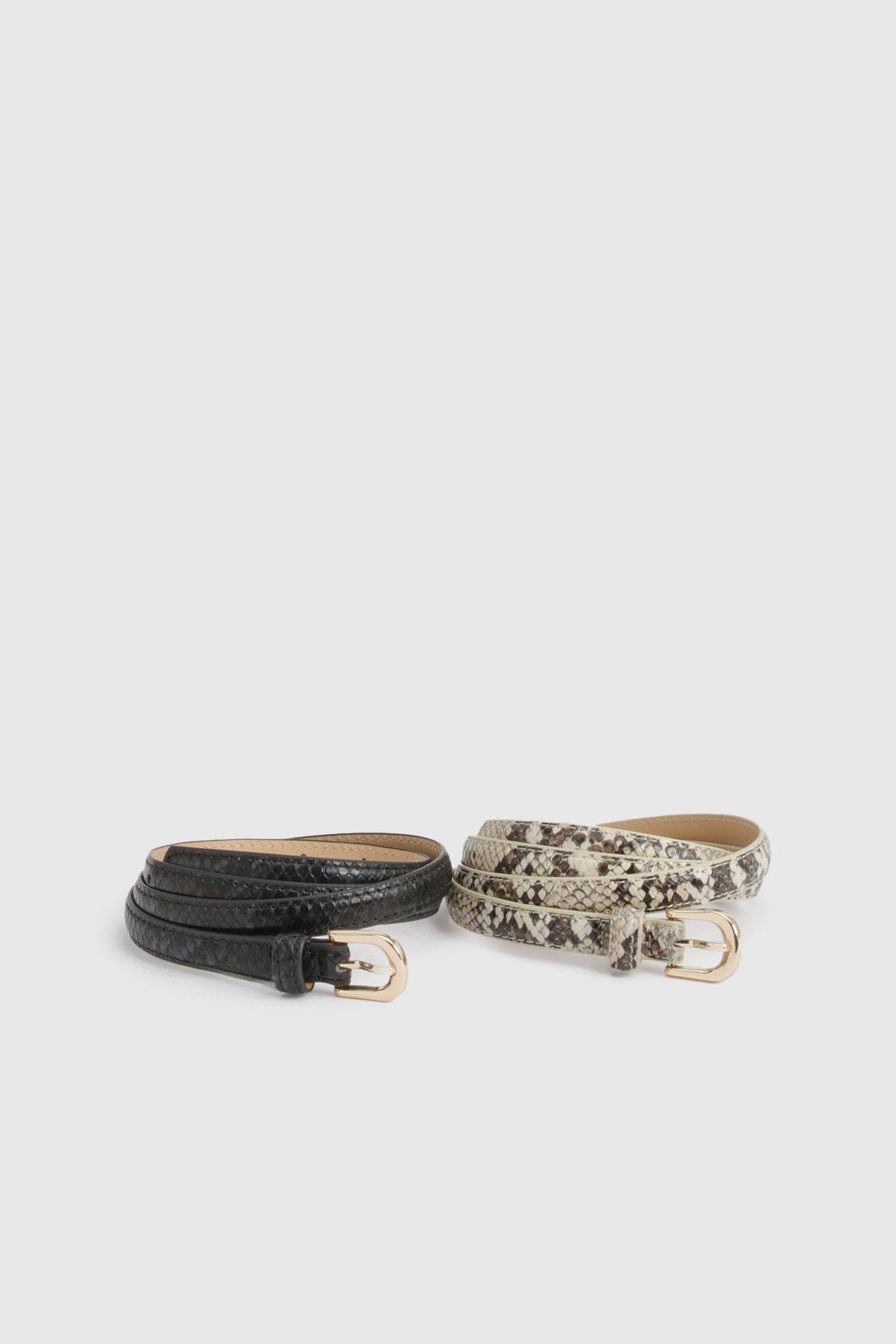 Snake Print 2 Pack Basic Skinny Belts - Image 2