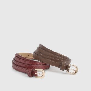 Burgundy 2 Pack Basic Skinny Belts