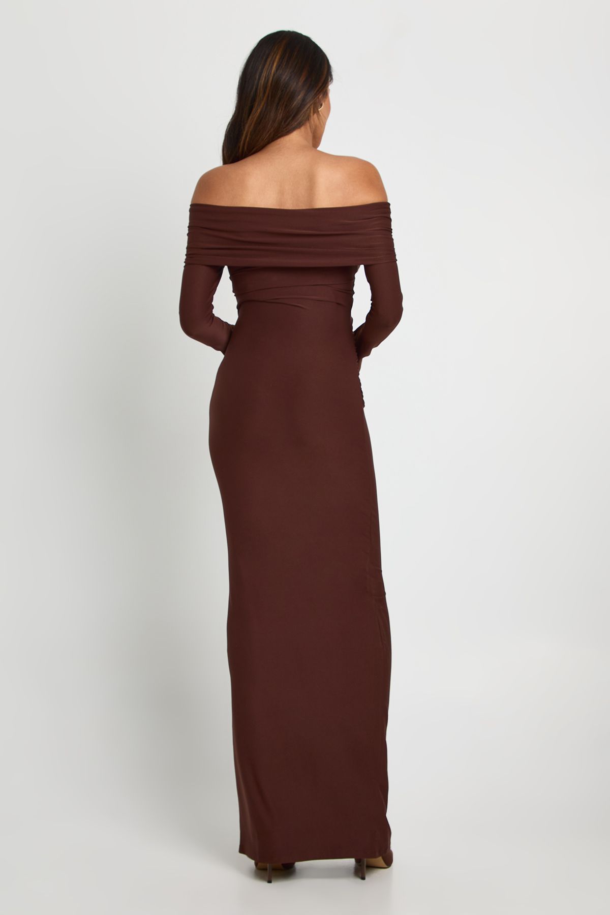 Maternity Bardot Ruched Flare Sleeve Maxi Dress - Image 2