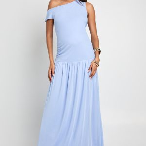 Maternity Ruched Drop Hem Mesh Dress