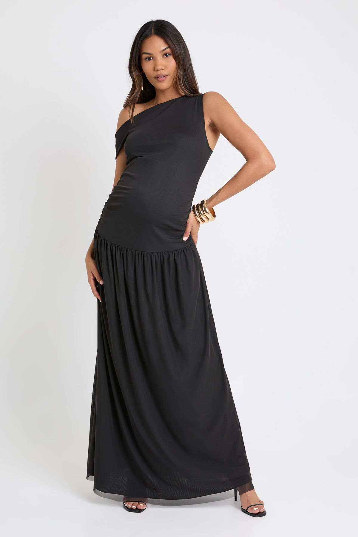 Maternity Ruched Drop Hem Mesh Dress - Image 2