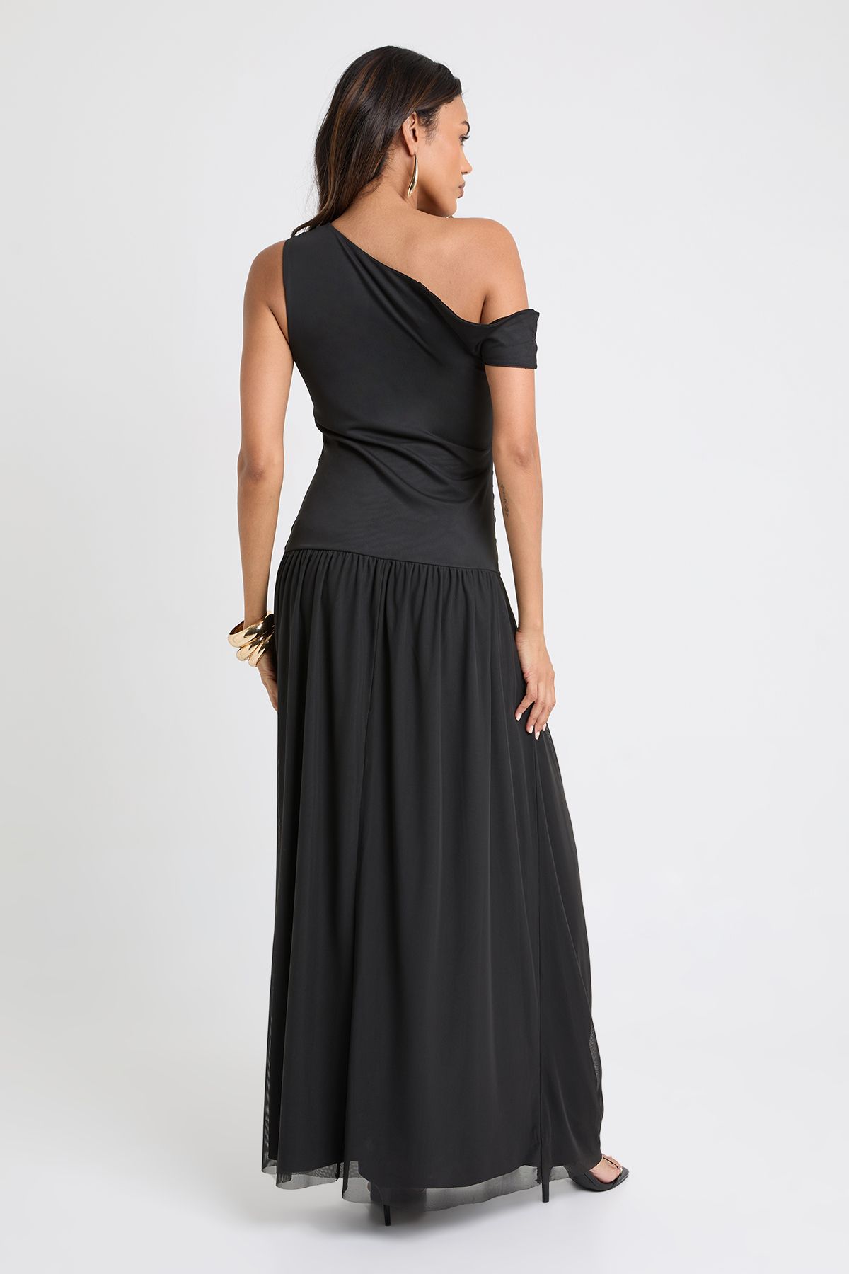 Maternity Ruched Drop Hem Mesh Dress - Image 4