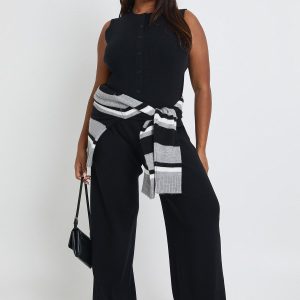 Plus Super Soft Rib Knitted Waistcoat and Wide Leg Trouser Co-Ord