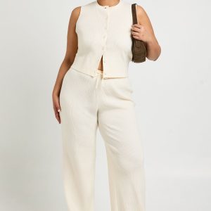 Plus Super Soft Rib Knitted Waistcoat and Wide Leg Trouser Co-Ord
