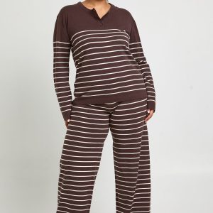 Plus Stripe Knitted Button Jumper and Trouser Co-Ord