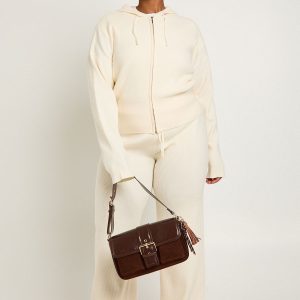 Plus Super Soft Rib Knitted Zip Through Hoody and Trouser Co-Ord