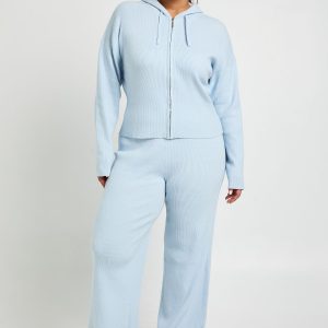 Plus Super Soft Rib Knitted Zip Through Hoody and Trouser Co-Ord