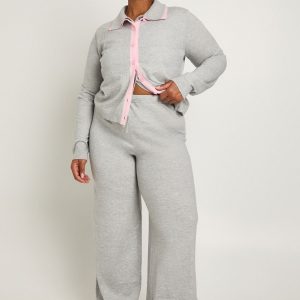 Plus Double Layer Detail Cardigan and Wide Leg Trouser Co-Ord