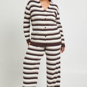 Plus Super Soft Rib Knitted Boyfriend Cardigan And Wide Leg Trouser Co Ord