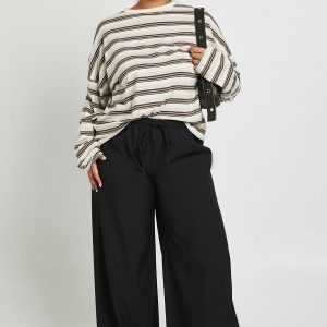 Plus Woven Elasticated Waist Drawstring Wide Leg Trouser