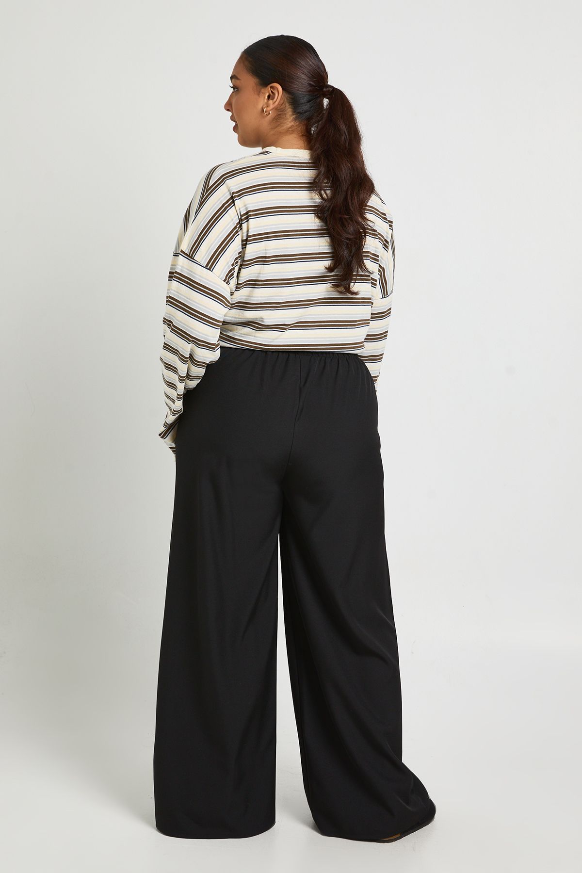 Plus Woven Elasticated Waist Drawstring Wide Leg Trouser - Image 2
