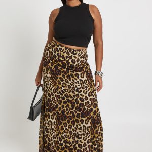 Plus Leopard Print Woven Maxi Skirt