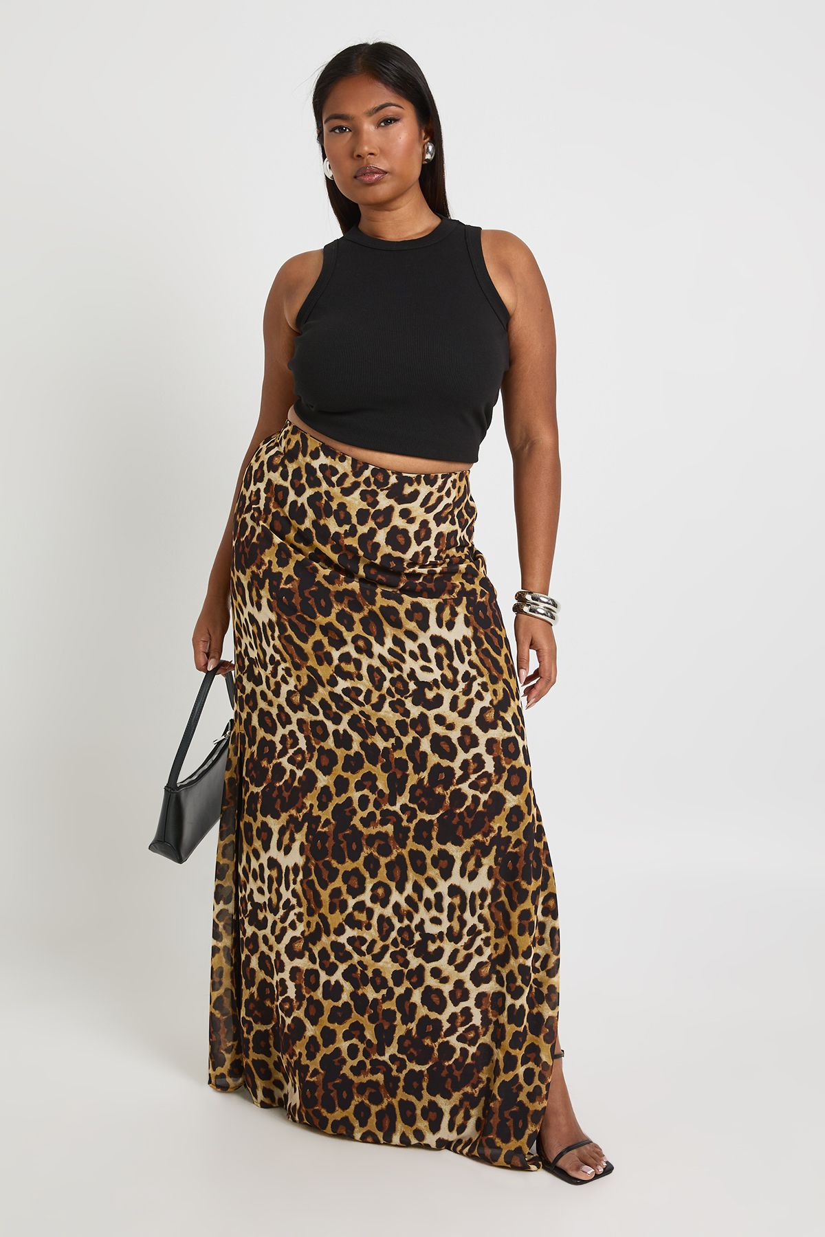Plus Leopard Print Woven Maxi Skirt