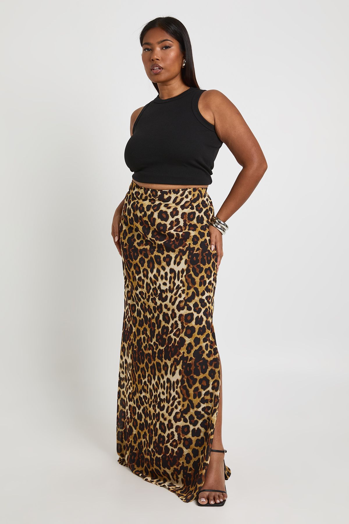 Plus Leopard Print Woven Maxi Skirt - Image 3
