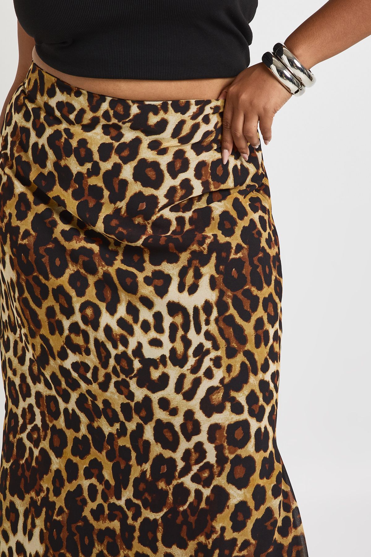 Plus Leopard Print Woven Maxi Skirt - Image 4