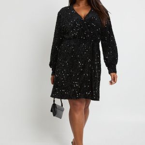 Plus Velvet Sequin Wrap Mini Dress