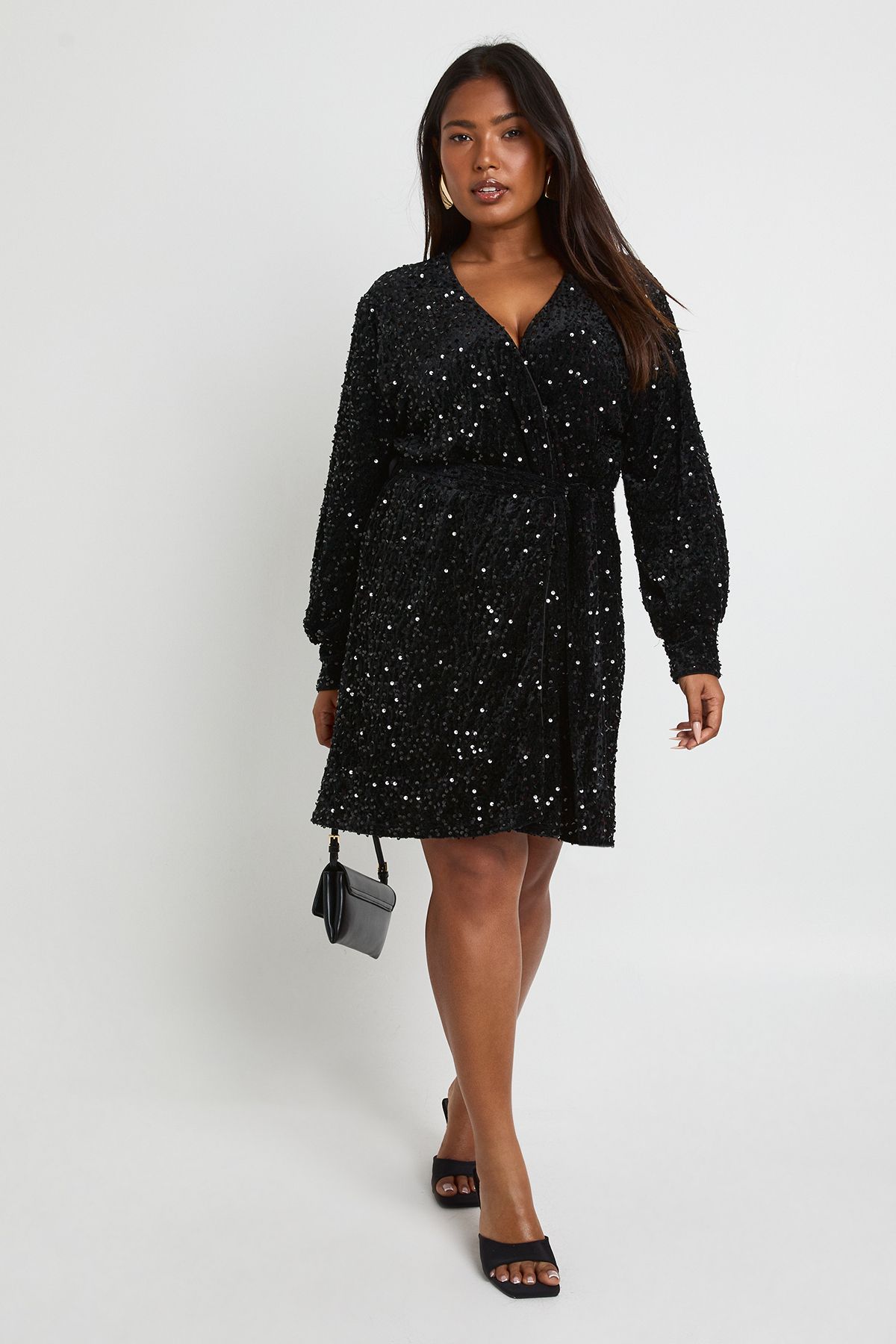 Plus Velvet Sequin Wrap Mini Dress