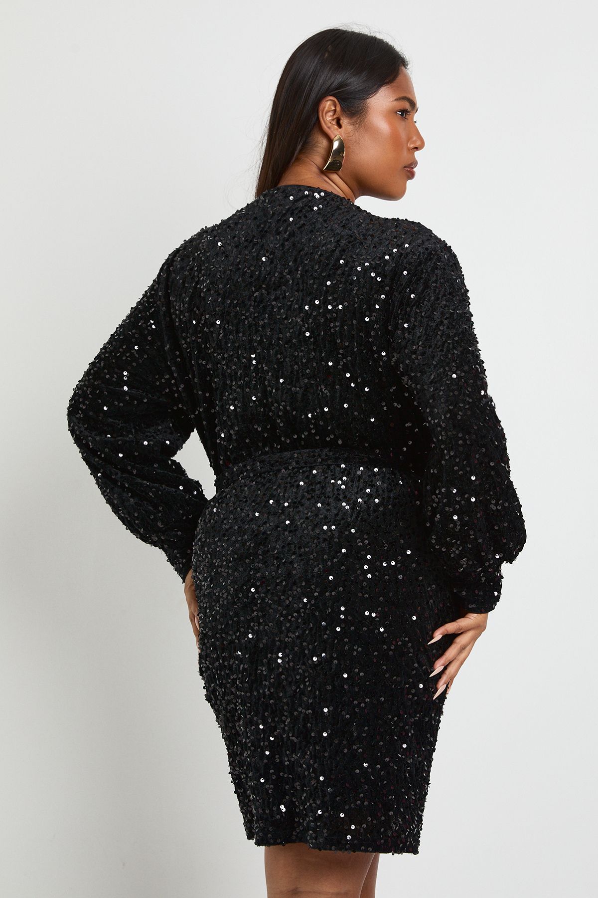 Plus Velvet Sequin Wrap Mini Dress - Image 2