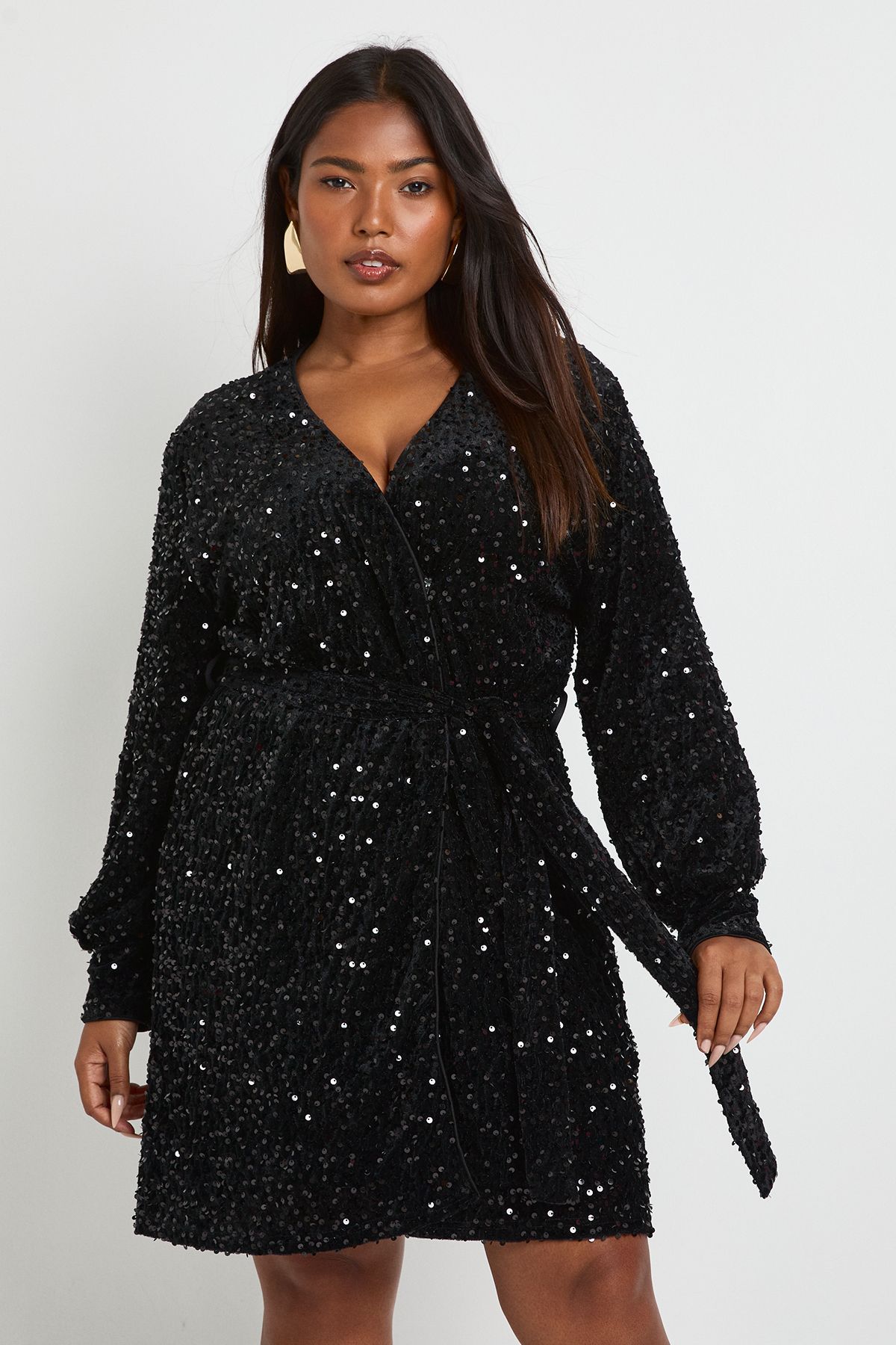 Plus Velvet Sequin Wrap Mini Dress - Image 3