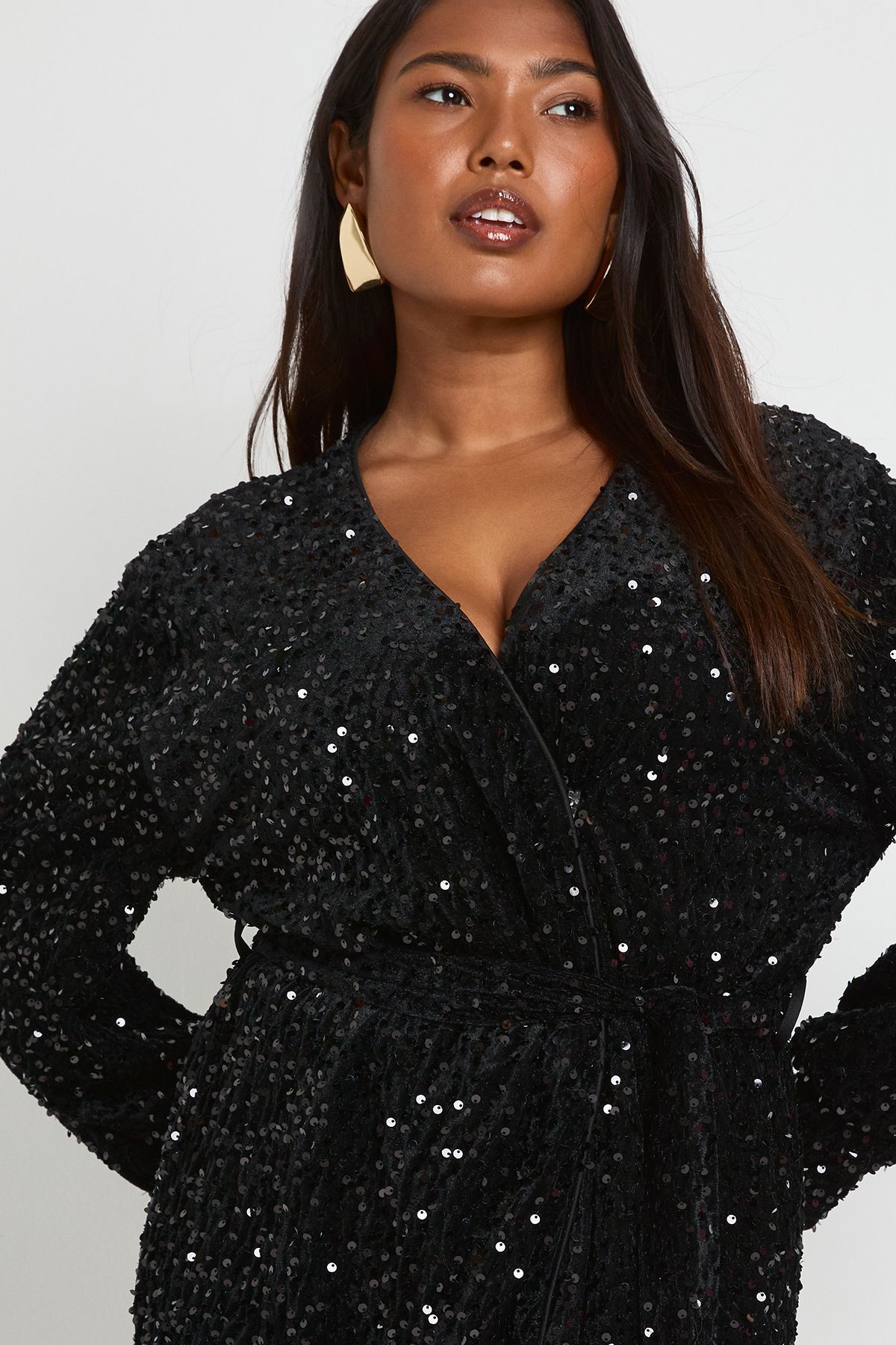 Plus Velvet Sequin Wrap Mini Dress - Image 4