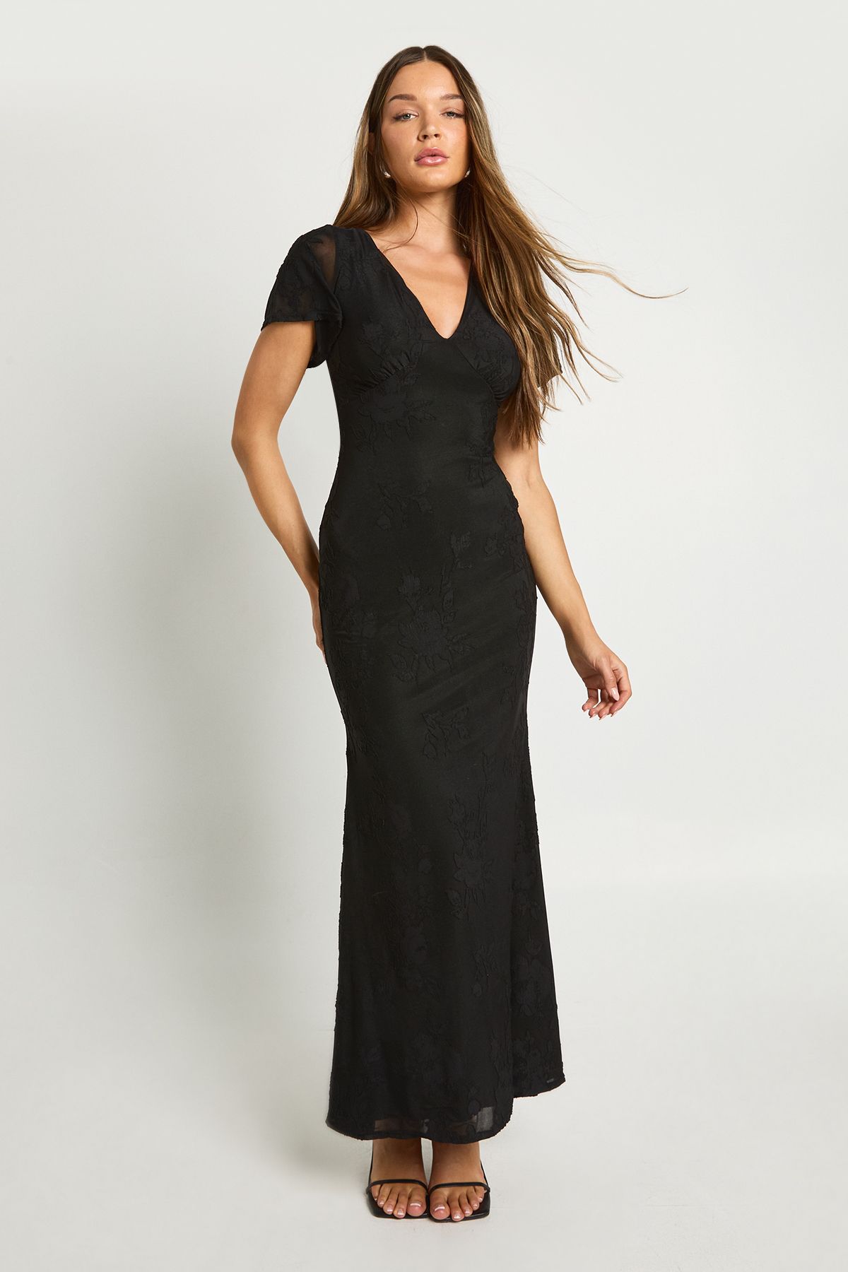 Burnout Floral Angel Sleeve Midaxi Dress
