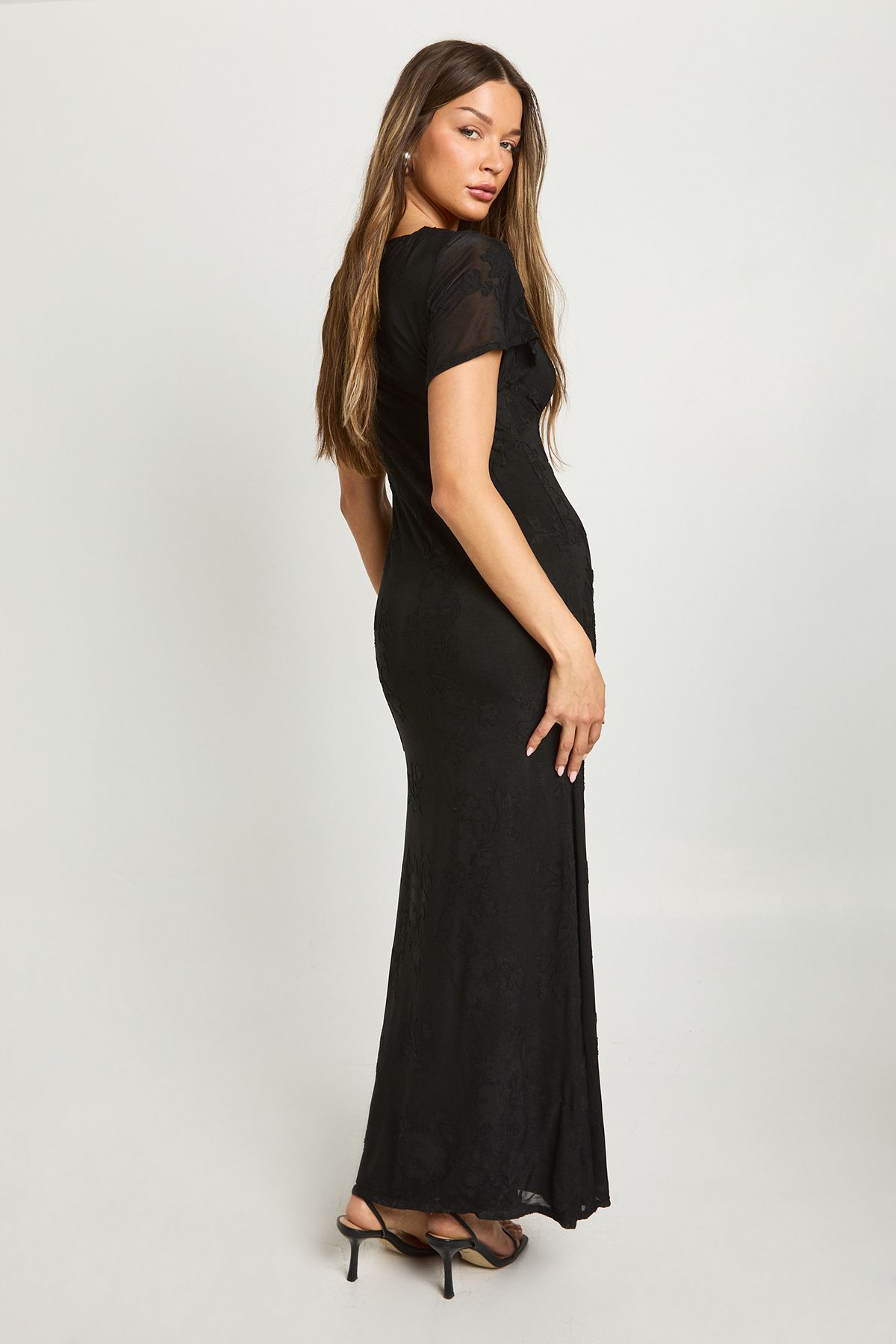 Burnout Floral Angel Sleeve Midaxi Dress - Image 2