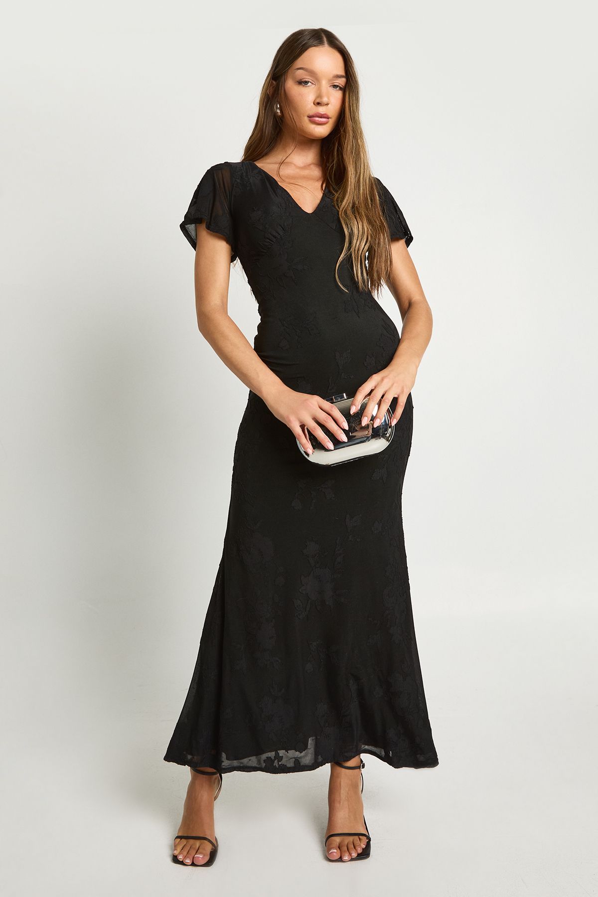 Burnout Floral Angel Sleeve Midaxi Dress - Image 3