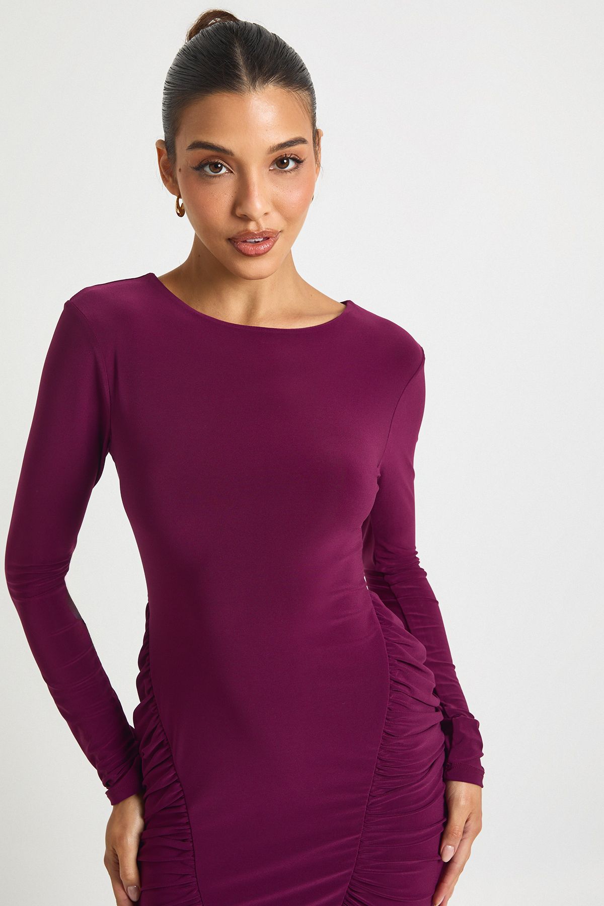 Long Sleeve Ruched Panel Mini Dress - Image 4