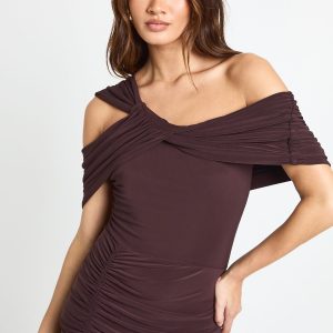 Twist Bardot Ruched Maxi Dress