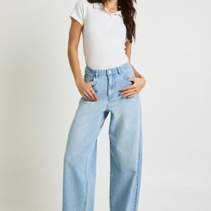 Tall Mid Waist Twisted Seam Barrel Leg Jean