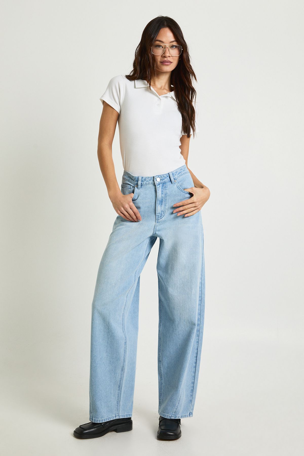 Tall Mid Waist Twisted Seam Barrel Leg Jean