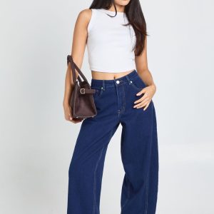 Petite Mid Waist Twisted Seam Barrel Leg Jean