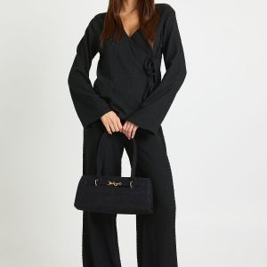 Textured Wrap Front Long Sleeve Top and Trouser Co Ord