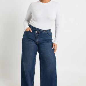 Plus High Waist Crossover Waistband Wide Leg Jean