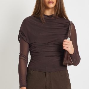 Long Sleeved Ruched Mesh Top