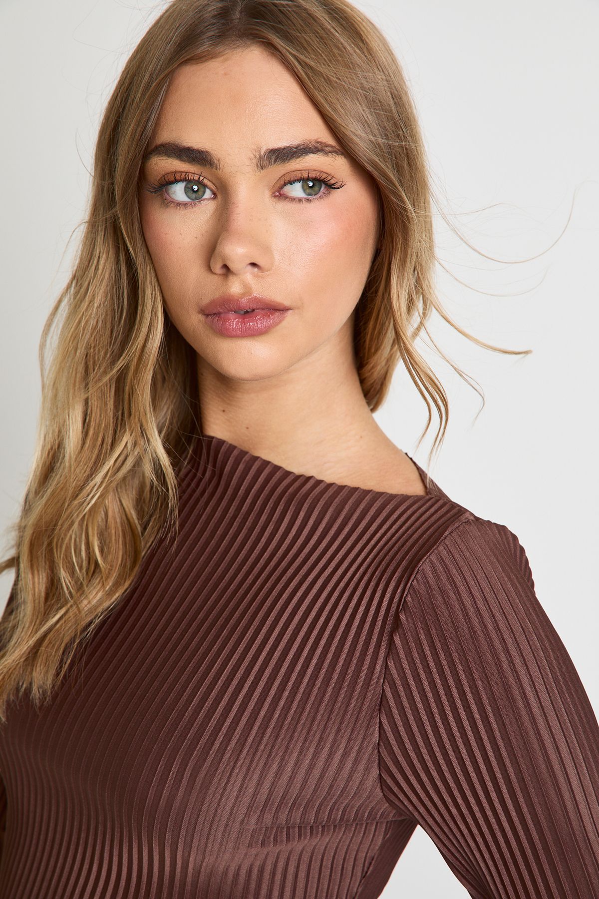 Plisse Slash Neck Long Sleeve Top - Image 4