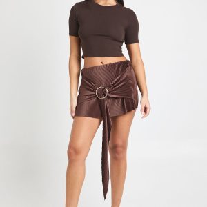 Plisse Mid Rise Draped Mini Skirt With Ring Trim