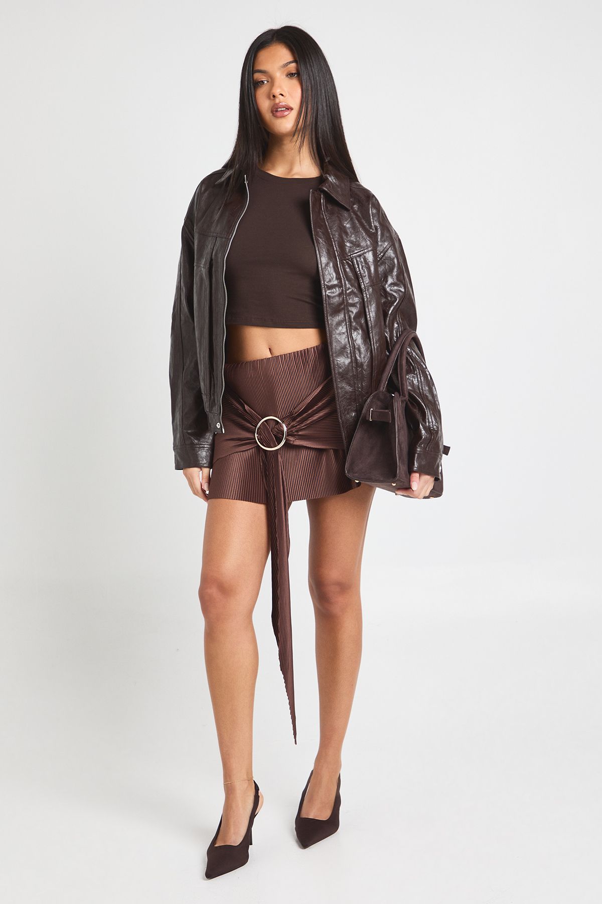 Plisse Mid Rise Draped Mini Skirt With Ring Trim - Image 3