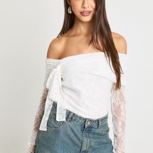 Lace Bow detail Bardot Bodysuit