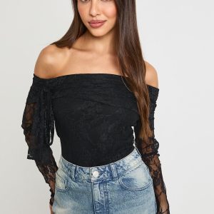 Lace Bow detail Bardot Bodysuit