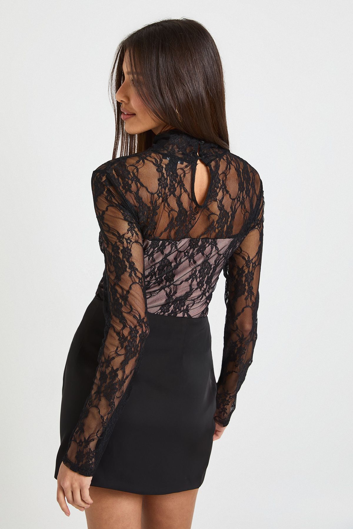 Lace Long Sleeve High Neck Cut Out Bodysuit - Image 2