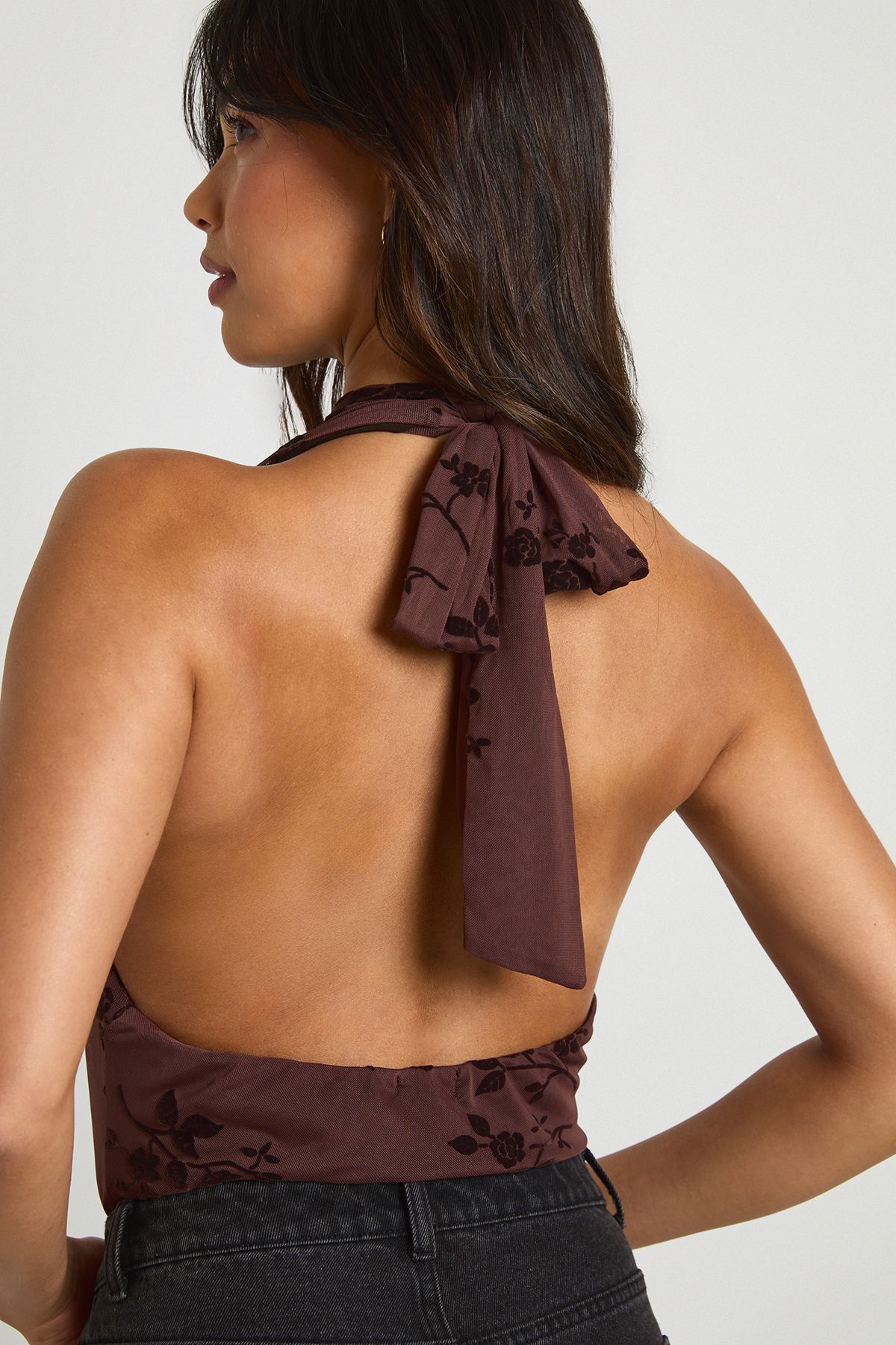 Floral Devoure Cowl Low Neck Sleeveless Bodysuit - Image 2